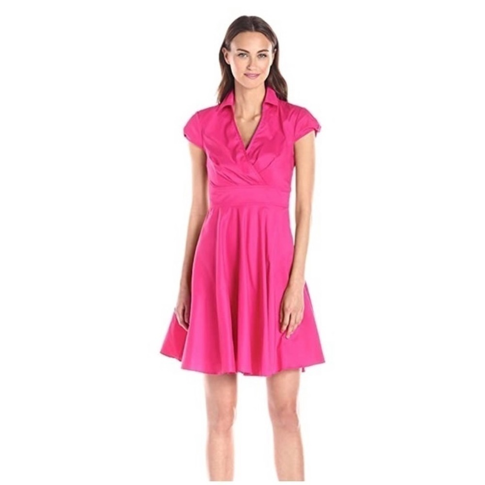 Betsey Johnson faux wrap hot pink dress 10